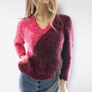 50s Vintage Bobbie Brooks‎ Color Block Pink Italian Mohair Sweater Size L